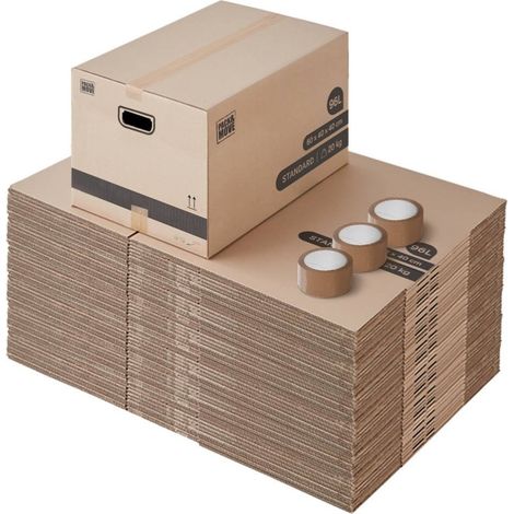 Pack and Move - Lot 10 cartons déménagement L larges - 40 x 60 x 40 cm - Poignées renforcées - 1 adhésif offert
