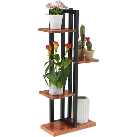 Relaxdays Scaffale Portavasi, 4 Ripiani Quadrati, Mobile Portafiori in Metallo, 93x42,5x22,5 cm, Tavolino, Marrone Scuro