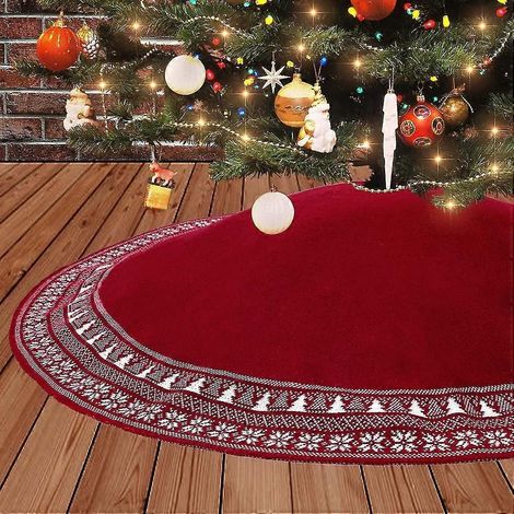 Jupe de sapin de Noël 90 cm, jupe de sapin de Noël tricotée avec motif flocon de neige épais (90 cm) (1/5)