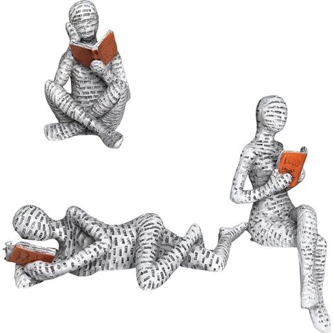Lot de 3 Sculpture de Figurine pour Étagère, Abstraite Lecture Femme Lisant Sculpture de Statue Peinte à la Main, Artisanat Décoratif de Bureau Simple Bibliothèque Décoration Ornements D'étagère (1/5)