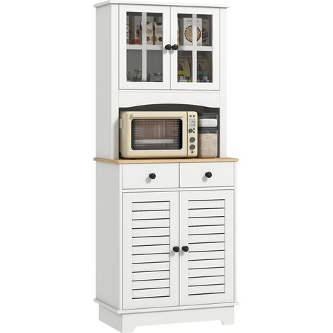 HOMCOM Küchenschrank, Hochschrank mit 2 Schränken, Doppeltür, Küchenbuffet mit verstellbaren Ablagen, Buffetschrank, Esszimmerschrank für Küche, Esszimmer, 68 x 39,5 x 170 cm, Weiß (1/5)