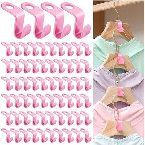 (Pink) 64 pieces coat hanger hooks connecting hooks for coat hangers hanging hook connectors mini cascade coat hangers space-saving in closets MUMU (1/4)