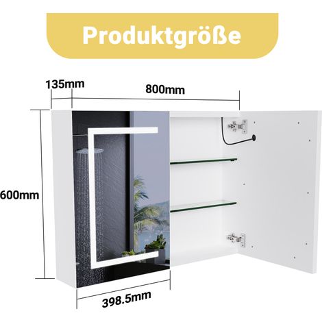 Armoire de toilette intelligente et élégante avec miroir, éclairage LED doux, traitement antibuée et rangement intégré : un indispensable de la salle de bain. (1/4)