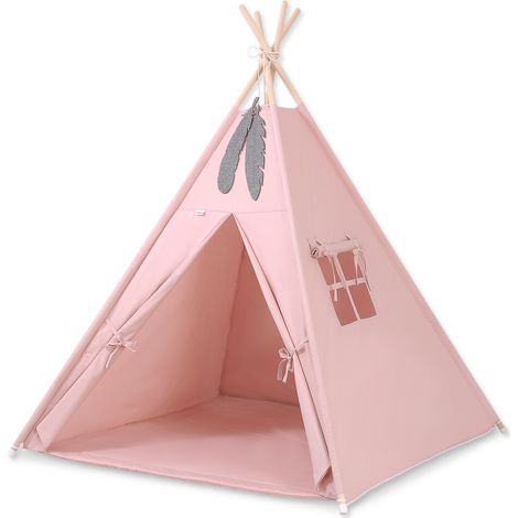 Tipi-Zelt für Kinder + Matte + Federanhänger - schmutziges Rosa (1/5)