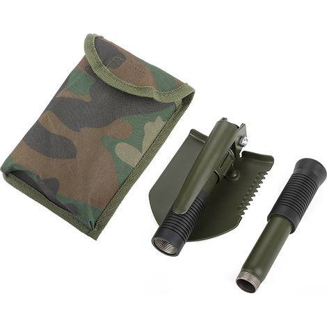 Lot de 1 pelle pliante militaire multifonction pour camping, randonnée et survie (vert armée) (1/5)