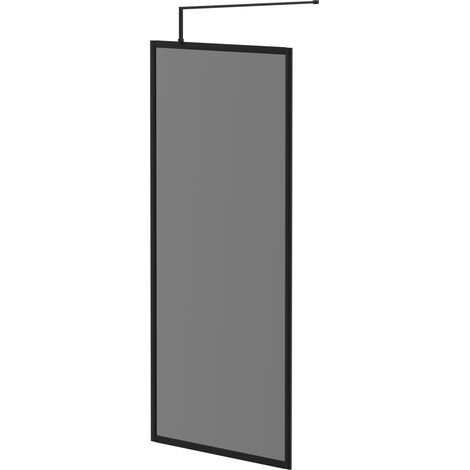 Colore 8mm Smoked Glass Matt Black 1950mm x 900mm Fully Framed Walk In Shower Screen including Wall Channel and Support Bar (1/5)