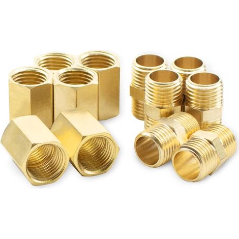 4 pièces 1/4 "à 1/4" femelle et mâle BSP filetage laiton hexagonal mamelon et connecteur de couplage hexagonal pour la Conversion de raccordement de tuyau (1/4)