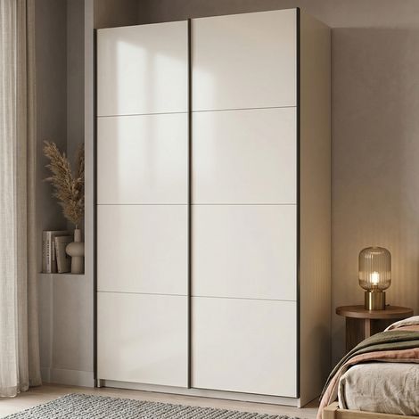 Großer Kleiderschrank Tredozio, Schlafzimmergarderobe, 2 Regale, Schiebetür, 145,5x217,5h cm Cremeweiß (1/5)