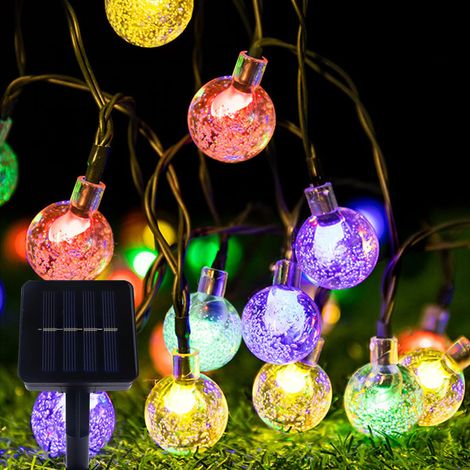 Guirlande lumineuse solaire d'extérieur - 6,5 m - 30 boules de cristal - Étanche - 8 modes - 2,4 cm - Pour mariage, jardin, balcon, Noël, fête - Multicolore (1/5)