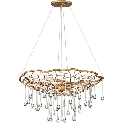 Lampadario Contemporaneo Laguna Acciaio Oro Brunito Vetro 4 Luci E14 (1/5)