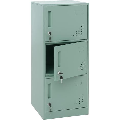 Casier HWC-P63, casier coffre-fort armoire à casiers 3 portes, 90x38x45cm acier- vert menthe