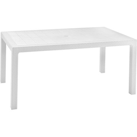 Dmora - Gartentisch Pickering, Picknickbasis, Garten-Esstisch, Mehrzweck-Außenbank, 95x161 h75 cm, Weiß (1/4)