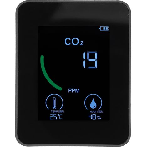 Détecteur Qualité Air Numérique Charge USB Moniteur CO2 Température Humidité Capteur TVOC Noir (1/5)