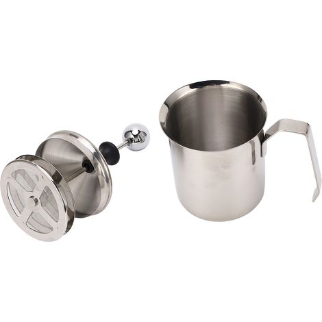 Mousseur à lait manuel 500 cc en acier inoxydable double paroi avec poignée épaisse et pompe manuelle pour la maison, le café ou le bureau (1/5)
