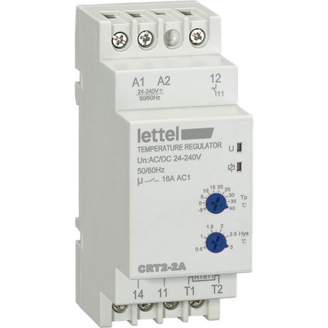 LETTEL - Thermostat mode chauffage à 1 point de consigne de 0 à +40°C, 1 relais NO/NF 16A - CRT2-2A