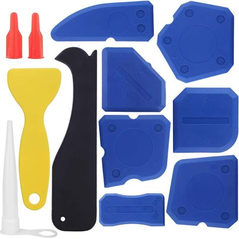 Lot de 12 outils de calfeutrage en silicone – Kit de finition pour enlever les joints et joints avec raclettes, tampons en silicone, bouchons de buse et plus encore – Idéal pour la salle de (1/5)