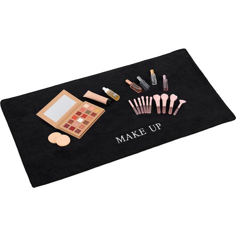 Tapis de Maquillage pour Coiffeuse, Tapis de Toilette de Comptoir en Tissu Noir, pour Table de Maquillage et Poste de Travail, Style Élégant et Sophistiqué (1/5)
