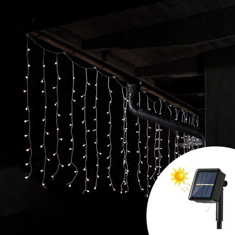 Tenda luminosa decorativa con pannello solare 3 metri 114 Led Bianco Freddo altezza 60cm da esterno Wisdom