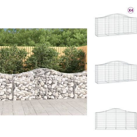 Gabionen mit Hochbogen 4 Stk. 200x50x80/100 cm Verzinktes Eisen - Gabionen - Gabionenkorb - Gartendeko - Gartenzubehör - Zaun (1/5)