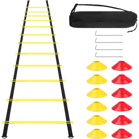 Football Training Accessory Kit with 6 m Agility Scale, 12 Cones, 4 Poles, 1 Storage Bag, Ladder Coordination, Speed Training Equipment for Youth, Adults, Basketball, Athletes (1/5)