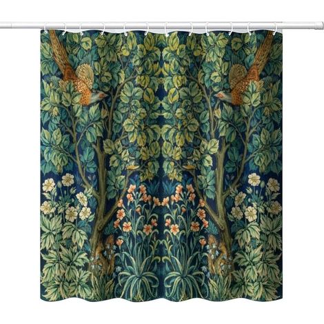 Rideau de Douche de Style Vintage du Milieu du siècle, Motif Floral, Oiseaux, Plante Verte, Impression Artistique Abstraite, Rideau de Douche pour décoration de Salle de Bain