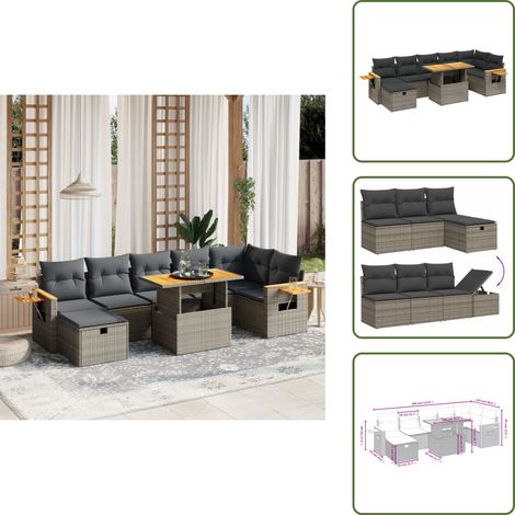 Salon de jardin 8 pcs avec coussins gris résine tressée - Ensemble Salon De Jardin - Mobilier Extérieur - Salon De Jardin Design - Set De Jardin - Chaise Lounge (1/5)