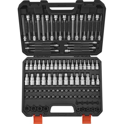 Jeu de Douilles Hexagonales/Torx/Torx Externes/Inviolables/Extra Longues, 107PCs, SAE et Métriques,, Entraînements 1/4, 3/8 et 1/2 po (6,35 mm, 9,5 mm, 12,7 mm), avec Coffret, pour Mécanicien (1/5)