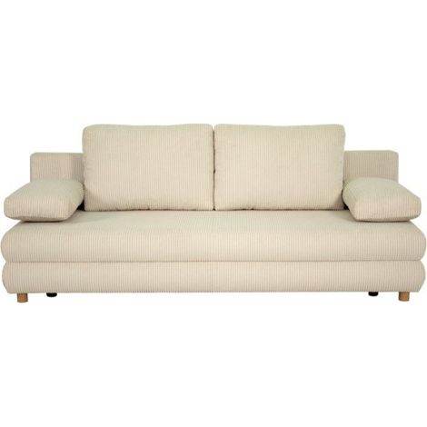 Canapé-lit - 3 places - MONA - Velours côtelé Beige - Avec coffre - 197 x 80,5 x 77 cm (1/5)