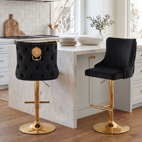 Wahson Set di 2 Sgabelli Cucina in Velluto, Regolabili in Altezza Sgabello Stile Moderno con Poggiapiedi in Metallo per Ristorante, Oro