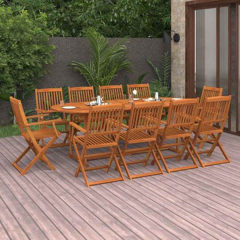 vidaXL Set comedor de jardín 11piezas madera maciza acacia 220x90x75cm (1/5)