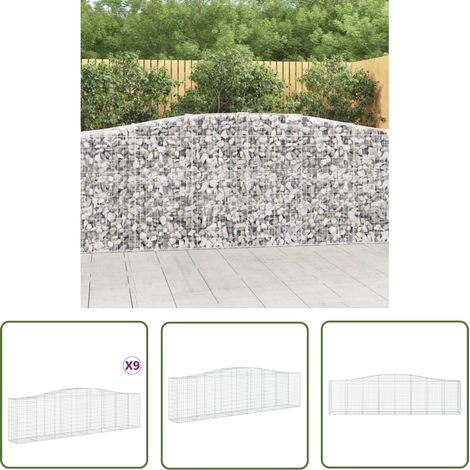 The Living Store Gabionen mit Hochbogen 9 Stk. 400x50x100/120cm Verzinktes Eisen - Gabionen - Gartenzaun - Gartendeko - Staketenzaun - Gartengestaltung (1/5)