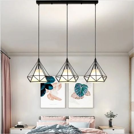 3 Lampes Suspensions Industrielle en Diamant Noir Lustre Plafonnier Fer Forge Vintage pour Salon Chambre Cafe Bar (1/4)