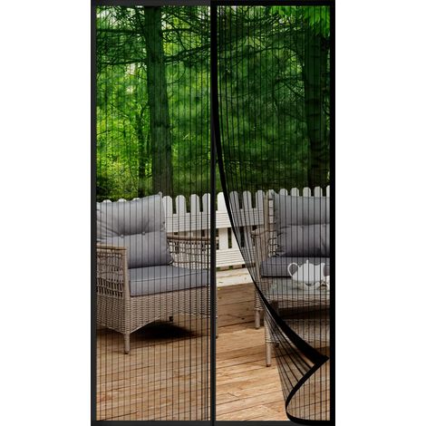 Moustiquaire Porte Fenetre Magnétique, Rideau Anti Mouche, Rideaux Aimantée Sans Percage, Moustiquaires Ementer Aimanté pour Porte Exterieur, Balcon, Camping car, Terrasse, Noir, 110x210cm (1/4)