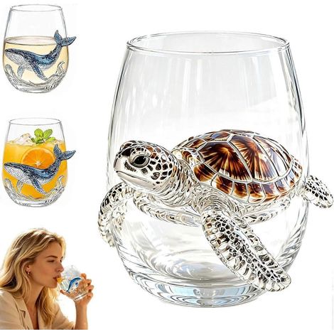 Verres à vin sans pied artisanaux 3D motif pieuvre anneaux bleus verres de bar animaux marins océaniques (1/5)