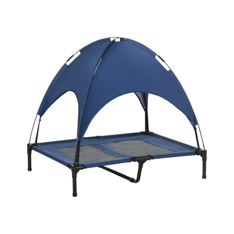 Panier pour chien avec auvent, panier d'extérieur pliable, support surélevé, bleu et noir