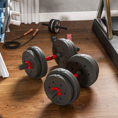 Set kurzer Hanteln, Gesamtgewicht 15 kg, 2-in-1-Verstellgewicht, inklusive Stangen - Muskeltraining & Gewichtheben