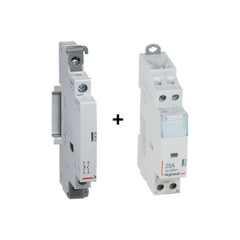 Legrand - Contacteur de puissance 2P bobine 230V - 25A - 2F + auxiliaire - Ru00e9f. : 412523 + 412429
