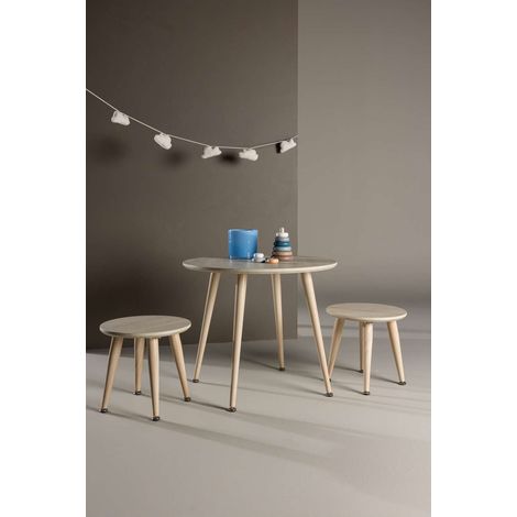 Kids ensemble pour salle à manger pour enfants 1 table, 2 tabourets whitewash.