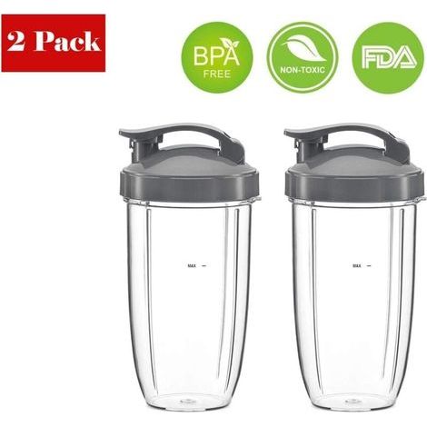 Ensemble de 2 pièces de rechange compatibles avec Nutribullet 600W/900W, 2 gobelets de 32 oz avec couvercles rabattables compatibles avec les presse-agrumes haute vitesse Nutribullet (1/5)