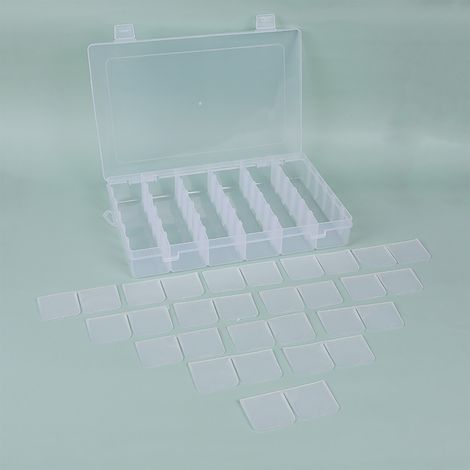 Halb abnehmbares rechteckiges Haaraccessoire mit 36 Fächern, sehr transparent, mit Deckel, unterteilt in mehrere Aufbewahrungsfächer. (1/5)