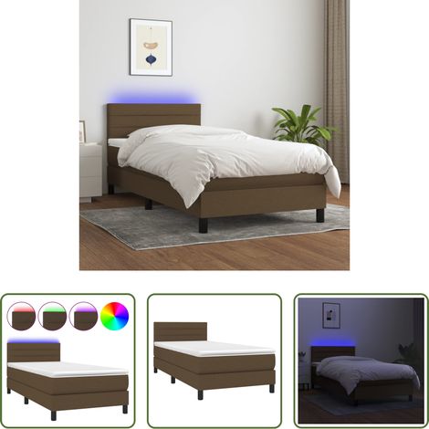 Matratze - Boxspringbett mit Matratze & LED Dunkelbraun 90x190 cm Stoff (1/5)