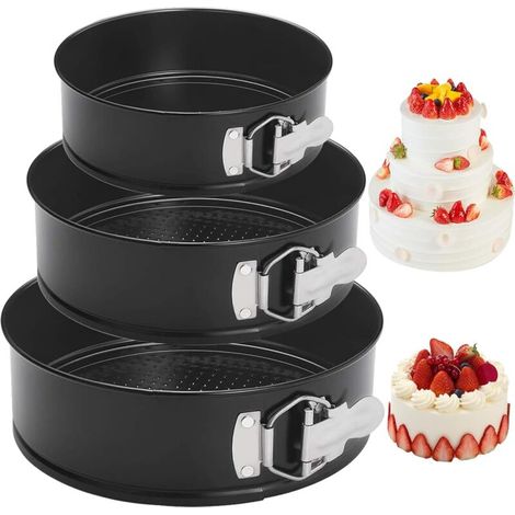 Moule à pâtisserie rond antiadhésif à fond amovible, lot de 3 (4/7/9 pouces), acier au carbone, noir (1/5)