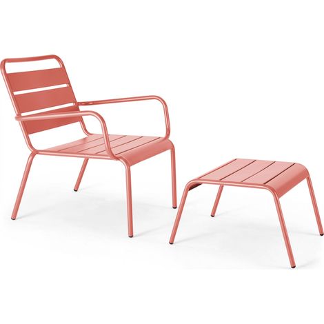 Fauteuil relax et repose pied en métal argile - Palavas (1/5)