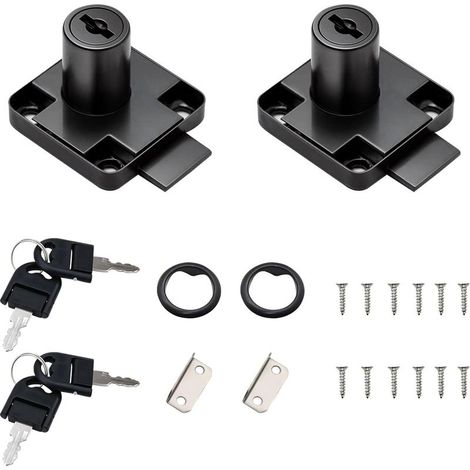 Pack Black Desk Drawer Locks with 4 Universal Keys, Square Base Screws, Fixed Security Lock for Furniture, Furniture Door, Mailbox, Glass Display Cabinet (1/5)