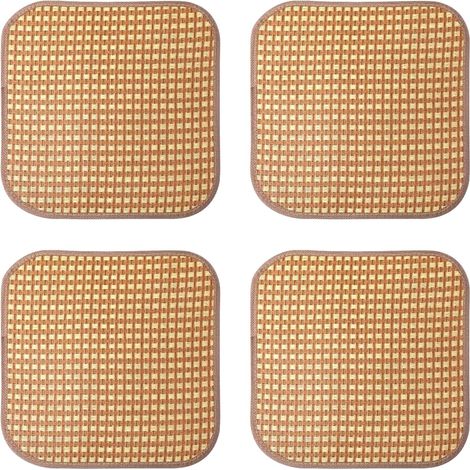 Lot de 4 Coussins de siège rafraîchissants carrés en rotin, Tapis de Chaise d'été tissé Respirant et antidérapant pour Bureau/Voiture/Salle à Manger/Jardin (40 × 40 cm) (1/5)