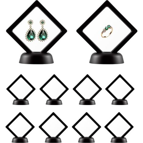 Vitrines Flottantes 3D, Vitrine avec Bases Rondes, Présentoir en Film PE Élastique pour Pièces de Monnaie, Bijoux, Médailles et Bracelets, Noir, 7x7 cm (1/5)