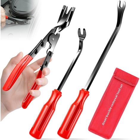 3 Pièces Pinces Degrafer avec Sac Rangement, Pince Retirer Clip Panneau, Outil Retrait Extracteur Fixation, Outils Démontage Rivets Garnitures pour Clips Voiture, Garniture Porte, Tableau Bord (1/5)