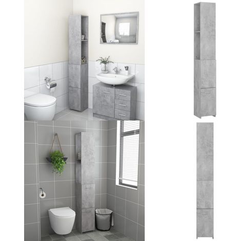 Badschrank Betongrau 25x26,5x170 cm Holzwerkstoff - Badeschrank - Holzschrank - Badezimmermöbel - Aufbewahrungsschrank - Betonschwarz - Home & Living