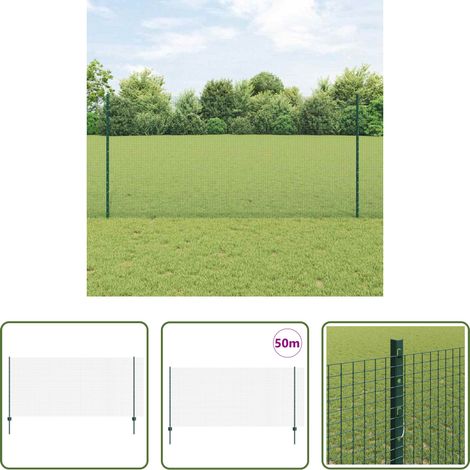 vidaXL Außenzaun - Zaun mit Pfosten Grün 1,2 x 50 m Stahl und PVC (1/5)