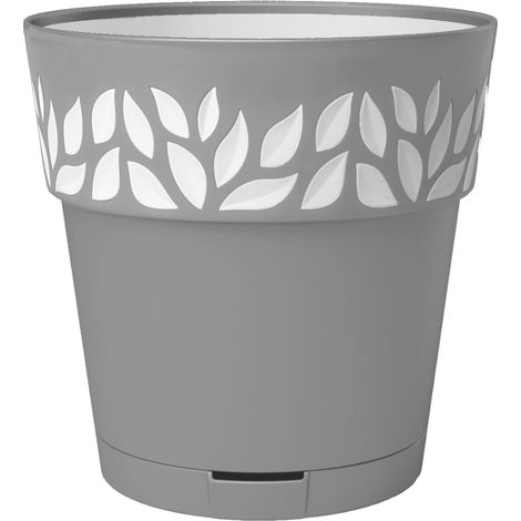 Vaso Tondo Cloe con sottovaso riserva d'acqua ideale per l'utilizzo outdoor – GREY / BIANCO – D. 30 cm
